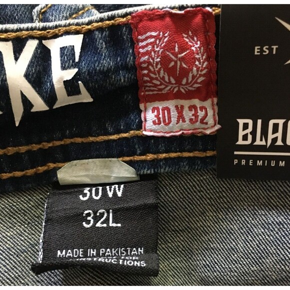 NWT BLACK PIKE LEGEND Embroidered Distressed Biker Stretch Slim Denim Jean 30X32 - Picture 13 of 13